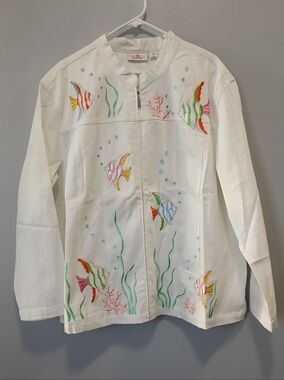 Quacker Factory Ocean Fishy Lightweight Jacket Womens 3X NWOT Grannycore Sailing